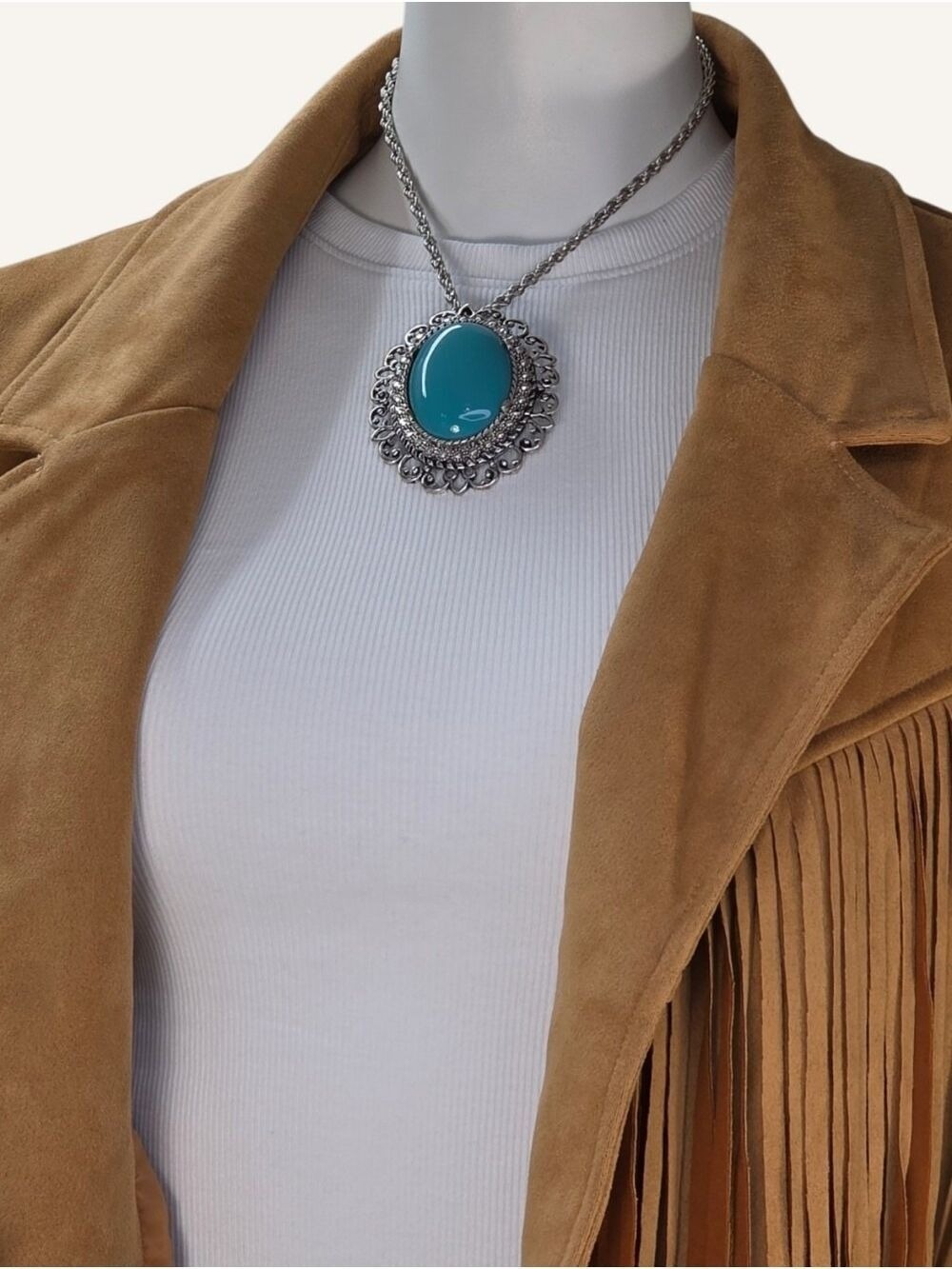 Umgee Winona Camel Faux Suede Fringe Cropped Western Jacket Medium NWT - Picture 5 of 10